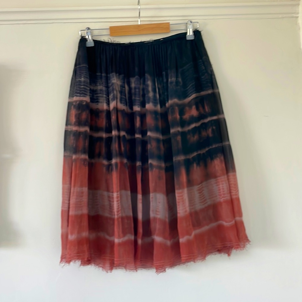 Raquel Allegra blue and red tie-dye print skirt